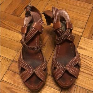 Miu Miu leather wooden wedges size 38 1/2.